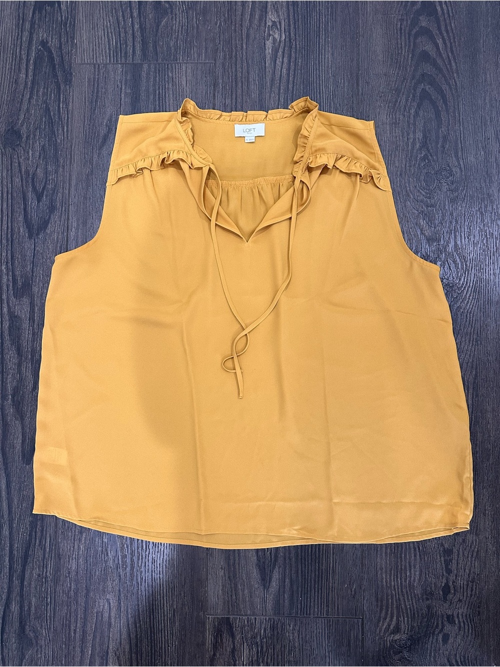 LOFT Mustard Ruffle Tie-Neck Sleeveless Top
